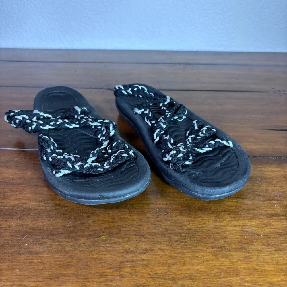 Megnya Walking Sandals Womens 8 Black White Braided‎ Rope Yoga Foam Comfort